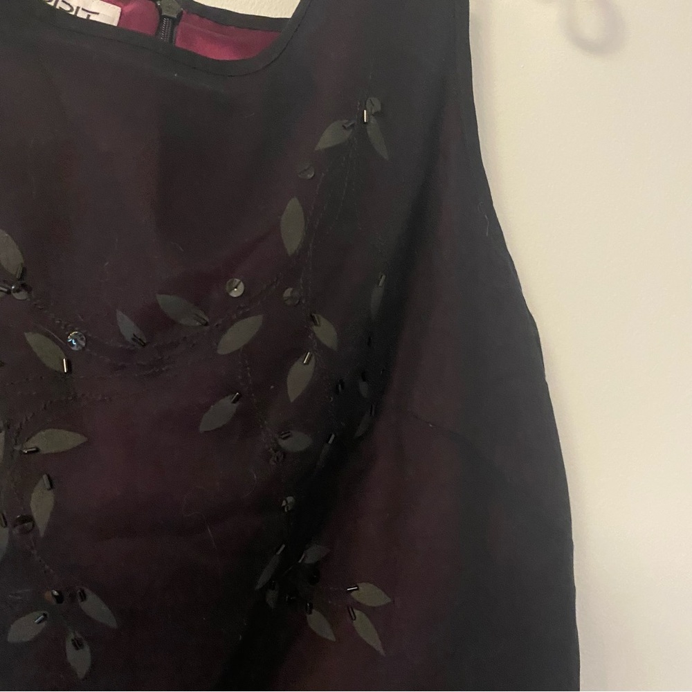 Esprit Vintage 90s Size 8 Black Sheer Floral Sparkly Embellished Lined Midi Dres